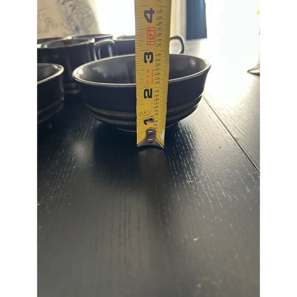 Vintage Denby Kismet Black Stoneware 5 coffee mugs, 2 bowls  1970 England - Picture 5 of 9